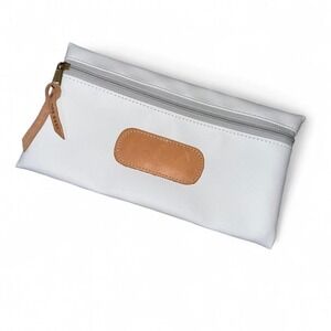 JON HART WHIE CANVAS TAN LEATHER POUCH BAG FOR TOILETRIES ETC UNISEX
